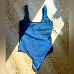 NWT Good American Soft Scult Bodysuit-Denim